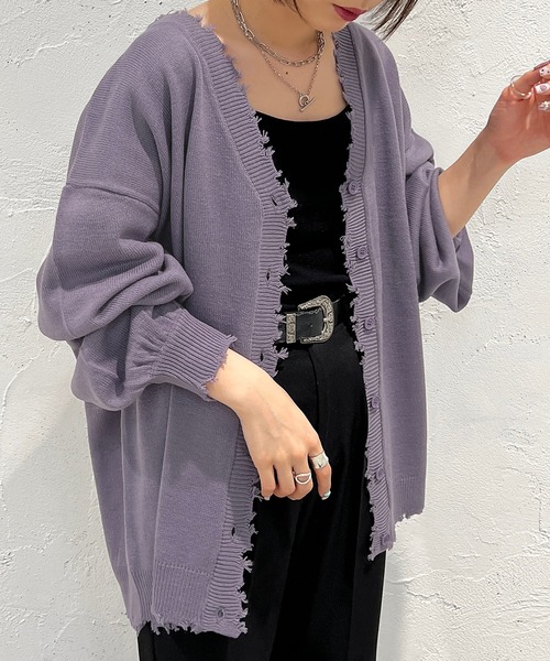 apres jour mignon（アプレジュールミニョン）の「ダメージカーディガン【ZOZOTOWN限定アイテム】（カーディガン/ボレロ・レディース・ブラック/パープル/オレンジ/グリーン/アイボリー・X-LARGE/フリー）」の22枚目の写真