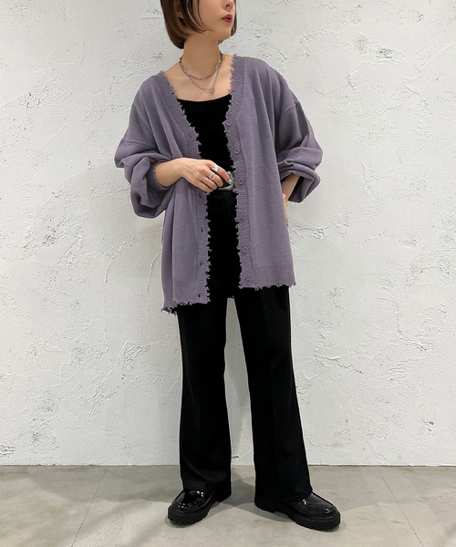 apres jour mignon（アプレジュールミニョン）の「ダメージカーディガン【ZOZOTOWN限定アイテム】（カーディガン/ボレロ・レディース・ブラック/パープル/オレンジ/グリーン/アイボリー・X-LARGE/フリー）」の8枚目の写真