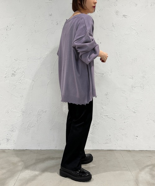 apres jour mignon（アプレジュールミニョン）の「ダメージカーディガン【ZOZOTOWN限定アイテム】（カーディガン/ボレロ・レディース・ブラック/パープル/オレンジ/グリーン/アイボリー・X-LARGE/フリー）」の11枚目の写真