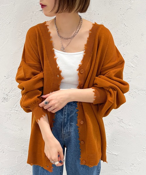 apres jour mignon（アプレジュールミニョン）の「ダメージカーディガン【ZOZOTOWN限定アイテム】（カーディガン/ボレロ・レディース・ブラック/パープル/オレンジ/グリーン/アイボリー・X-LARGE/フリー）」の15枚目の写真