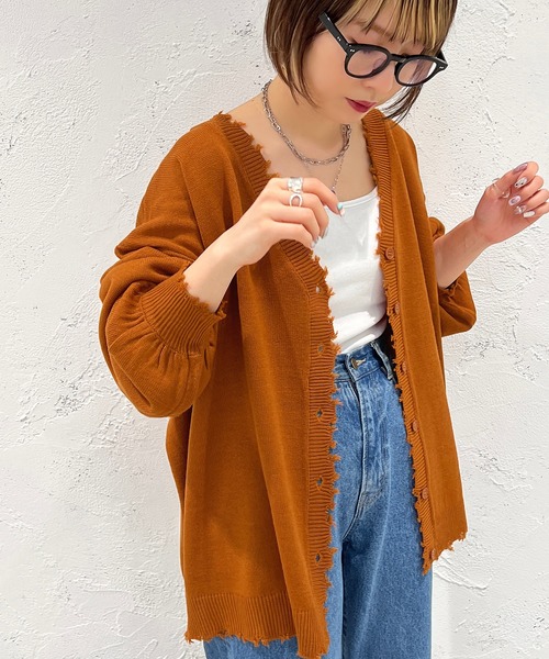 apres jour mignon（アプレジュールミニョン）の「ダメージカーディガン【ZOZOTOWN限定アイテム】（カーディガン/ボレロ・レディース・ブラック/パープル/オレンジ/グリーン/アイボリー・X-LARGE/フリー）」の19枚目の写真