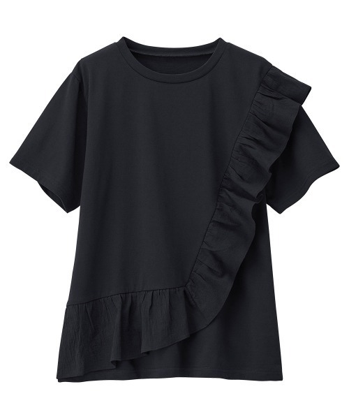 RANAN（ラナン）の「[接触冷感]フリルドッキングTシャツ（Tシャツ/カットソー・レディース・セージグリーン/オフホワイト/ピンク/ブルー/ブラック・M/LL/L）」の7枚目の写真