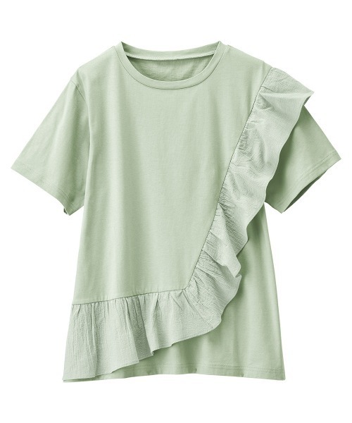 RANAN（ラナン）の「[接触冷感]フリルドッキングTシャツ（Tシャツ/カットソー・レディース・セージグリーン/オフホワイト/ピンク/ブルー/ブラック・M/LL/L）」の8枚目の写真