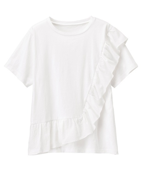 RANAN（ラナン）の「[接触冷感]フリルドッキングTシャツ（Tシャツ/カットソー・レディース・セージグリーン/オフホワイト/ピンク/ブルー/ブラック・M/LL/L）」の6枚目の写真