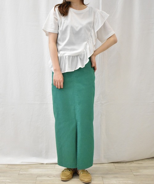 RANAN（ラナン）の「[接触冷感]フリルドッキングTシャツ（Tシャツ/カットソー・レディース・セージグリーン/オフホワイト/ピンク/ブルー/ブラック・M/LL/L）」の13枚目の写真
