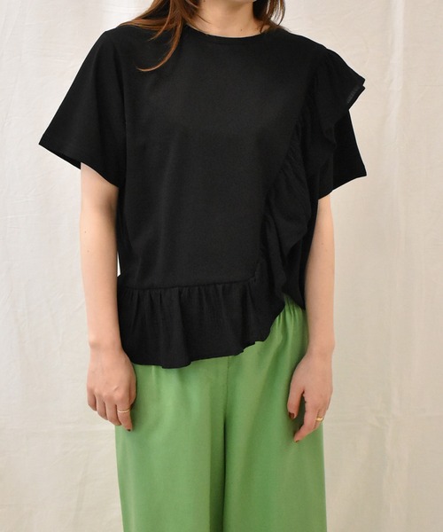 RANAN（ラナン）の「[接触冷感]フリルドッキングTシャツ（Tシャツ/カットソー・レディース・セージグリーン/オフホワイト/ピンク/ブルー/ブラック・M/LL/L）」の14枚目の写真