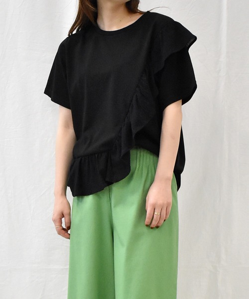 RANAN（ラナン）の「[接触冷感]フリルドッキングTシャツ（Tシャツ/カットソー・レディース・セージグリーン/オフホワイト/ピンク/ブルー/ブラック・M/LL/L）」の15枚目の写真