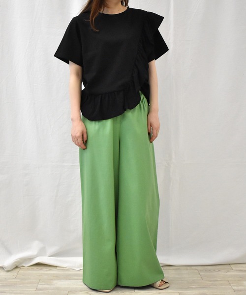 RANAN（ラナン）の「[接触冷感]フリルドッキングTシャツ（Tシャツ/カットソー・レディース・セージグリーン/オフホワイト/ピンク/ブルー/ブラック・M/LL/L）」の16枚目の写真