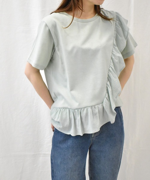 RANAN（ラナン）の「[接触冷感]フリルドッキングTシャツ（Tシャツ/カットソー・レディース・セージグリーン/オフホワイト/ピンク/ブルー/ブラック・M/LL/L）」の18枚目の写真