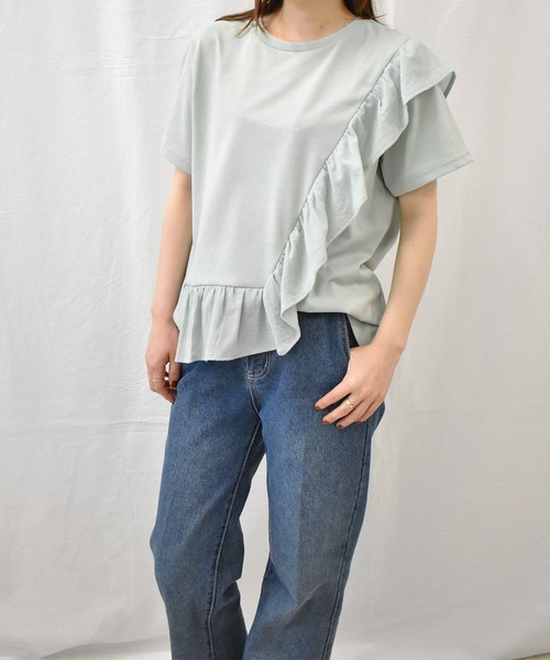 RANAN（ラナン）の「[接触冷感]フリルドッキングTシャツ（Tシャツ/カットソー・レディース・セージグリーン/オフホワイト/ピンク/ブルー/ブラック・M/LL/L）」の19枚目の写真