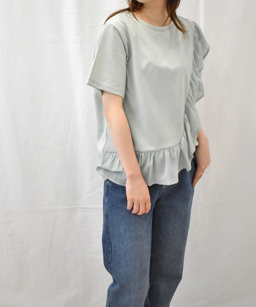 RANAN（ラナン）の「[接触冷感]フリルドッキングTシャツ（Tシャツ/カットソー・レディース・セージグリーン/オフホワイト/ピンク/ブルー/ブラック・M/LL/L）」の20枚目の写真