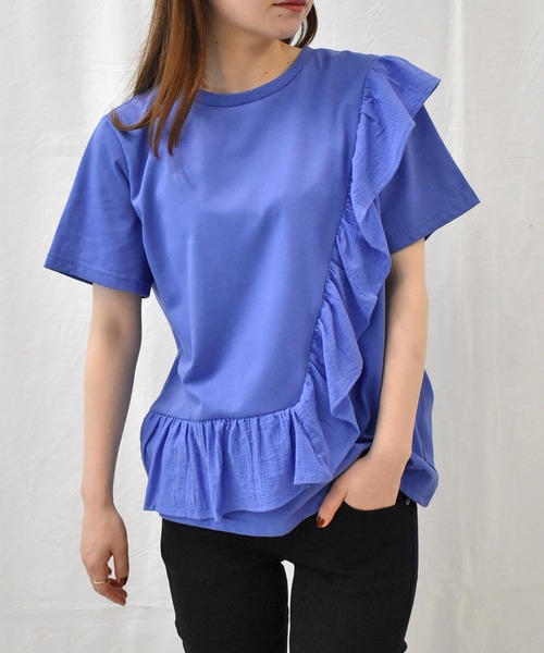 RANAN（ラナン）の「[接触冷感]フリルドッキングTシャツ（Tシャツ/カットソー・レディース・セージグリーン/オフホワイト/ピンク/ブルー/ブラック・M/LL/L）」の22枚目の写真