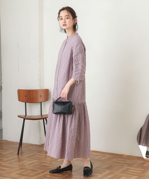 SENSE OF PLACE by URBAN RESEARCH（センスオブプレイスバイアーバンリサーチ）の「ギンガムチェックワンピース(5分袖)（ワンピース・レディース・ブラック系その他/パープル系その他/オレンジ系その他・ONE）」の5枚目の写真