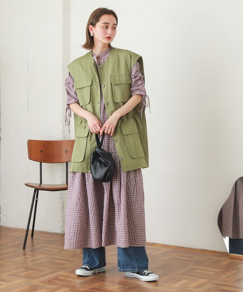 SENSE OF PLACE by URBAN RESEARCH（センスオブプレイスバイアーバンリサーチ）の「ギンガムチェックワンピース(5分袖)（ワンピース・レディース・ブラック系その他/パープル系その他/オレンジ系その他・ONE）」の7枚目の写真