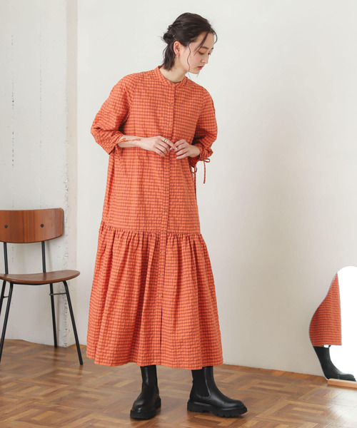 SENSE OF PLACE by URBAN RESEARCH（センスオブプレイスバイアーバンリサーチ）の「ギンガムチェックワンピース(5分袖)（ワンピース・レディース・ブラック系その他/パープル系その他/オレンジ系その他・ONE）」の8枚目の写真
