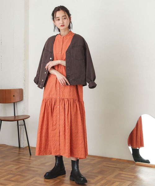 SENSE OF PLACE by URBAN RESEARCH（センスオブプレイスバイアーバンリサーチ）の「ギンガムチェックワンピース(5分袖)（ワンピース・レディース・ブラック系その他/パープル系その他/オレンジ系その他・ONE）」の16枚目の写真