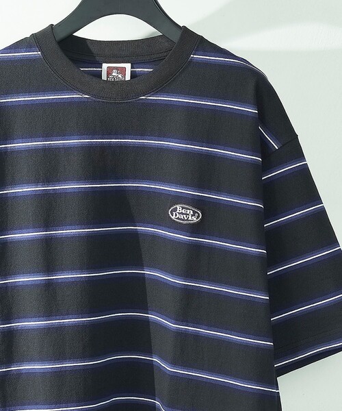 BEN DAVIS（ベンデイビス）の「【BEN DAVIS/ベンデイヴィス】 別注オーバルワッペンワンポイントロゴボーダーT/ユニセックス（Tシャツ/カットソー・レディース・グリーン/チャコール/パープル/イエロー・SMALL/MEDIUM/LARGE/X-LARGE）」の2枚目の写真