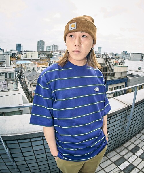 BEN DAVIS（ベンデイビス）の「【BEN DAVIS/ベンデイヴィス】 別注オーバルワッペンワンポイントロゴボーダーT/ユニセックス（Tシャツ/カットソー・レディース・グリーン/チャコール/パープル/イエロー・SMALL/MEDIUM/LARGE/X-LARGE）」の5枚目の写真