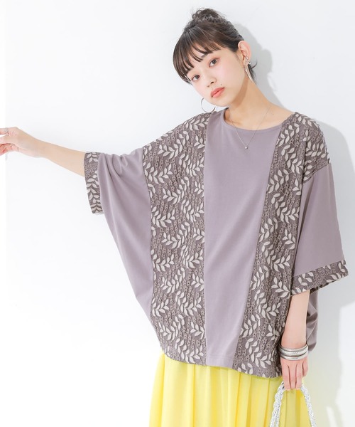 osharewalker（オシャレウォーカー）の「【廃盤】『レース切替ドルマンカットソー』（Tシャツ/カットソー・レディース・ベージュ/ミント/ラベンダー/ナチュラル/チャコール・FREE）」の5枚目の写真