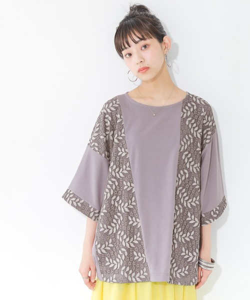 osharewalker（オシャレウォーカー）の「【廃盤】『レース切替ドルマンカットソー』（Tシャツ/カットソー・レディース・ベージュ/ミント/ラベンダー/ナチュラル/チャコール・FREE）」の6枚目の写真