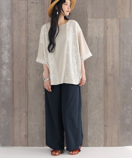 osharewalker（オシャレウォーカー）の「【廃盤】『レース切替ドルマンカットソー』（Tシャツ/カットソー・レディース・ベージュ/ミント/ラベンダー/ナチュラル/チャコール・FREE）」の11枚目の写真