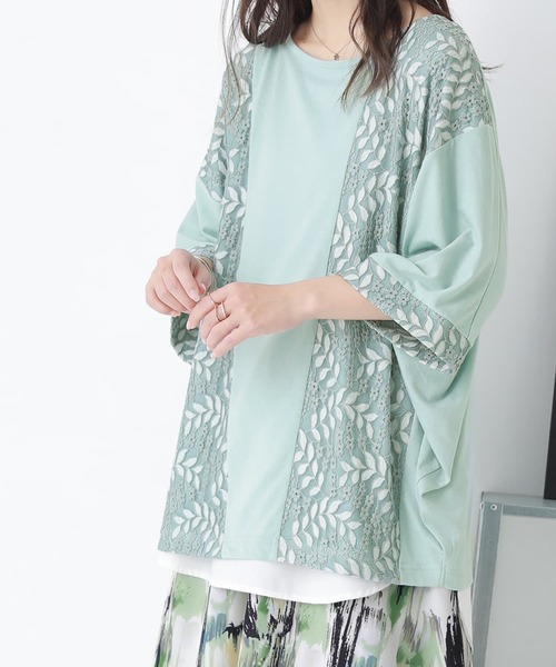 osharewalker（オシャレウォーカー）の「【廃盤】『レース切替ドルマンカットソー』（Tシャツ/カットソー・レディース・ベージュ/ミント/ラベンダー/ナチュラル/チャコール・FREE）」の7枚目の写真