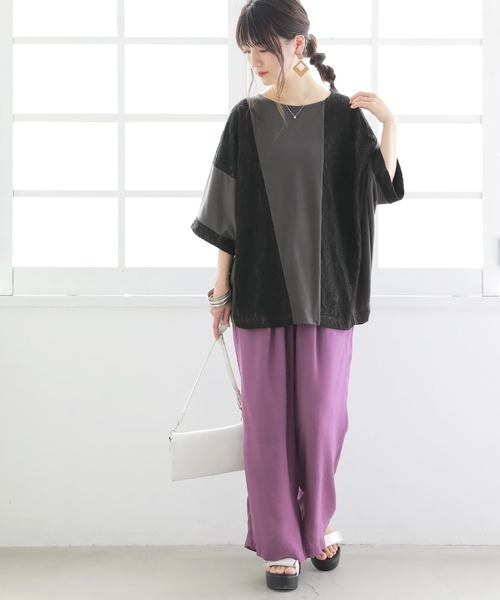 osharewalker（オシャレウォーカー）の「【廃盤】『レース切替ドルマンカットソー』（Tシャツ/カットソー・レディース・ベージュ/ミント/ラベンダー/ナチュラル/チャコール・FREE）」の12枚目の写真