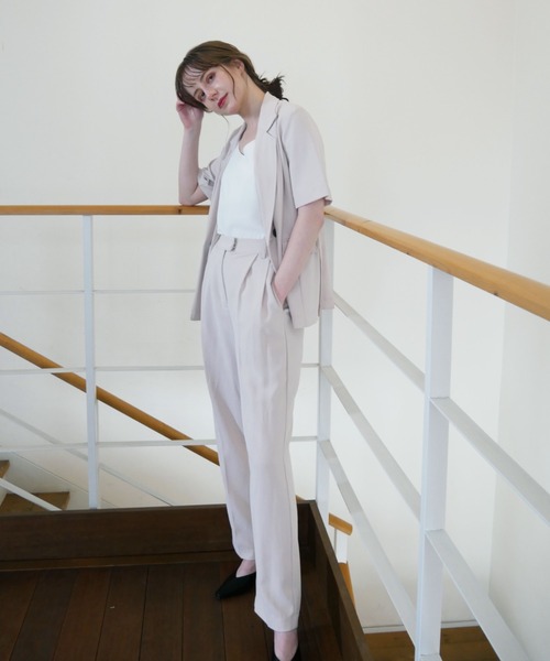 Reurie'（レウリィ）の「半袖ジャケット（セットアップ対応）（テーラードジャケット・レディース・アイボリー/ベージュ・FREE）」の15枚目の写真