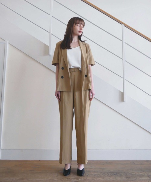 Reurie'（レウリィ）の「半袖ジャケット（セットアップ対応）（テーラードジャケット・レディース・アイボリー/ベージュ・FREE）」の3枚目の写真