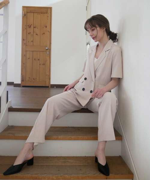 Reurie'（レウリィ）の「半袖ジャケット（セットアップ対応）（テーラードジャケット・レディース・アイボリー/ベージュ・FREE）」の11枚目の写真