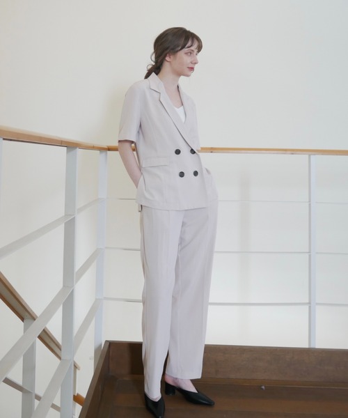 Reurie'（レウリィ）の「半袖ジャケット（セットアップ対応）（テーラードジャケット・レディース・アイボリー/ベージュ・FREE）」の16枚目の写真