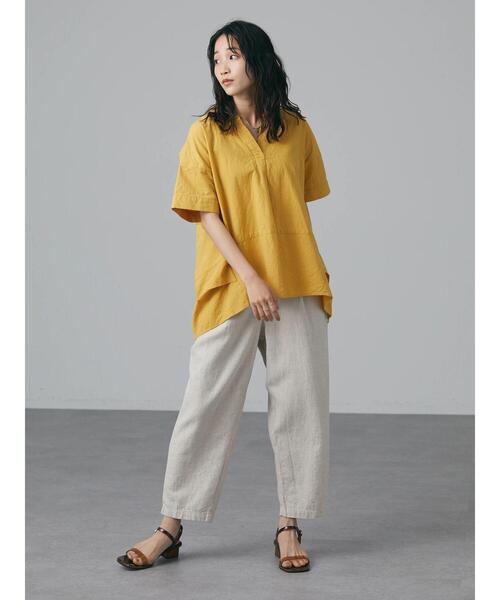 CRAFT STANDARD BOUTIQUE（クラフトスタンダードブティック）の「綿麻スキッパーチュニック　＊（シャツ/ブラウス・レディース・ブラック/オフホワイト/カーキ/マスタード・FREE）」の7枚目の写真