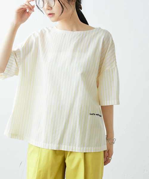 セール Japan Made ロゴ刺繍 ストライプ プルオーバーブラウス シャツ ブラウス Pual Ce Cin ピュアルセシン のファッション通販 Zozotown