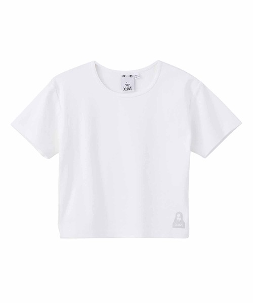 X-girl（エックスガール）の「FACE S/S BABY TOP/フェイスロゴ/ショート丈  チビT/Tシャツ（Tシャツ/カットソー・レディース・ホワイト/イエロー/チャコール・S/M）」の17枚目の写真