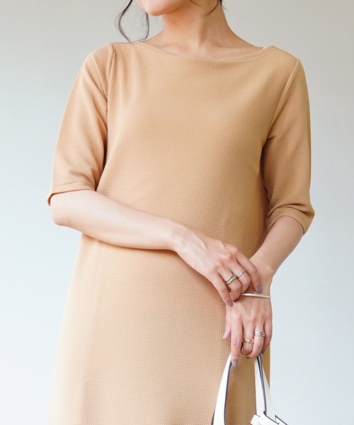 IAMUSE（アイアミューズ）の「ボートネック×ハーフスリーブ/クルーネック×フレンチスリーブ ロングワンピース S0071【IAMUSE】（ワンピース・レディース・ベージュ/グリーン/ブラック/ブラック系1・FREE）」の6枚目の写真