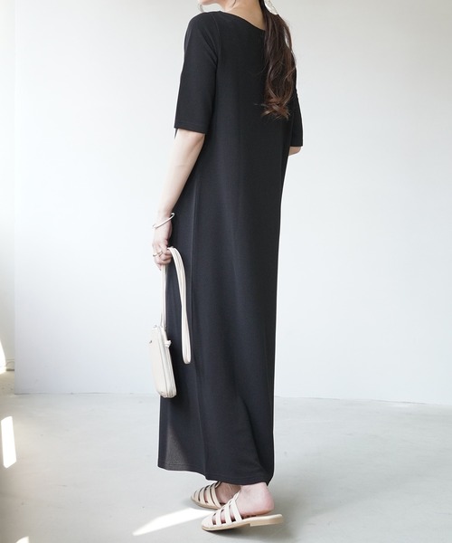 IAMUSE（アイアミューズ）の「ボートネック×ハーフスリーブ/クルーネック×フレンチスリーブ ロングワンピース S0071【IAMUSE】（ワンピース・レディース・ベージュ/グリーン/ブラック/ブラック系1・FREE）」の11枚目の写真