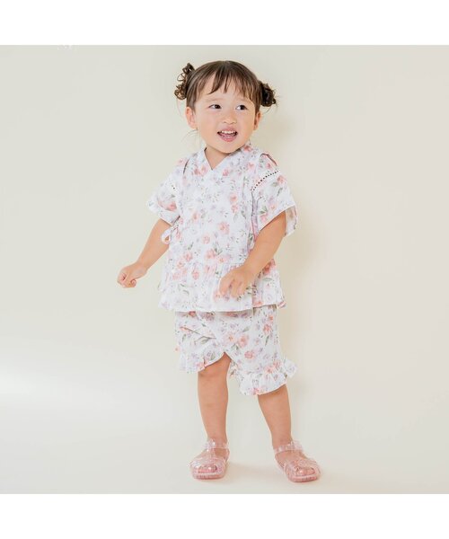 Ampersand（アンパサンド）の「フラワー柄甚平（浴衣・キッズ・ネイビー/オフホワイト・90/100/110/120/80/130/140）」の3枚目の写真
