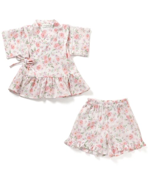 Ampersand（アンパサンド）の「フラワー柄甚平（浴衣・キッズ・ネイビー/オフホワイト・90/100/110/120/80/130/140）」の4枚目の写真