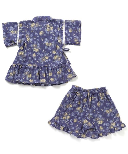 Ampersand（アンパサンド）の「フラワー柄甚平（浴衣・キッズ・ネイビー/オフホワイト・90/100/110/120/80/130/140）」の8枚目の写真