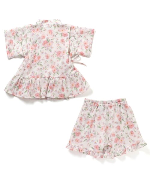 Ampersand（アンパサンド）の「フラワー柄甚平（浴衣・キッズ・ネイビー/オフホワイト・90/100/110/120/80/130/140）」の9枚目の写真