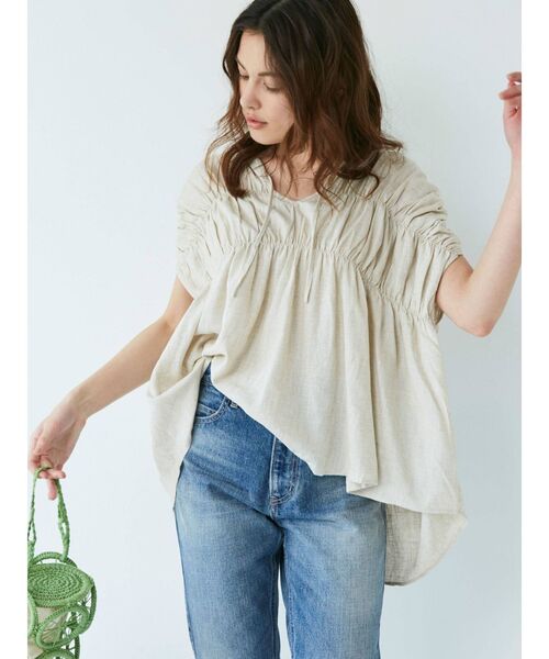 Ungrid（アングリッド）の「リネン混ギャザーノースリブラウス（シャツ/ブラウス・レディース・イエロー/ブルー/アイボリー・FREE）」の2枚目の写真