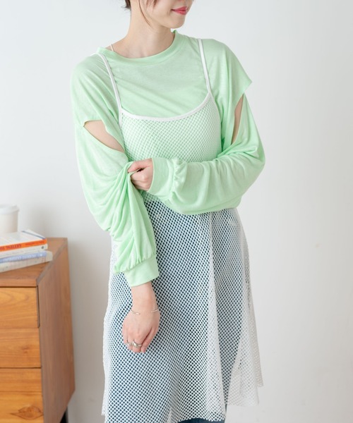 WEGO(ウィゴー)の「WEGO/2WAYカットアウトスラブロンT(Tシャツ/カットソー・レディース・ホワイト/ブラック/ライム・FREE)」の1枚目の写真