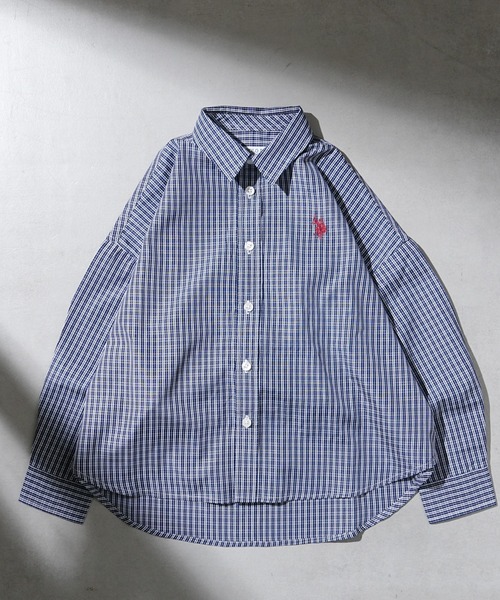 U.S. POLO ASSN.（ユーエスポロアッスン）の「【KIDS】【U.S. POLO ASSN/ユーエスポロアッスン】刺繍ストライプオーバーシャツ（シャツ/ブラウス・キッズ・ピンク/ブラック/ネイビー/オレンジ/サックスブルー/ブルー/キャメル/ホワイト/ブルー系その他・140/100/150/120）」の6枚目の写真