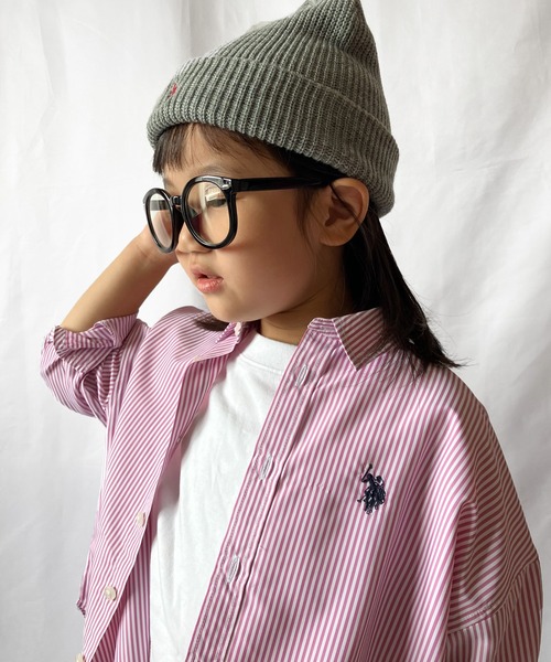 U.S. POLO ASSN.（ユーエスポロアッスン）の「【KIDS】【U.S. POLO ASSN/ユーエスポロアッスン】刺繍ストライプオーバーシャツ（シャツ/ブラウス・キッズ・ピンク/ブラック/ネイビー/オレンジ/サックスブルー/ブルー/キャメル/ホワイト/ブルー系その他・140/100/150/120）」の8枚目の写真