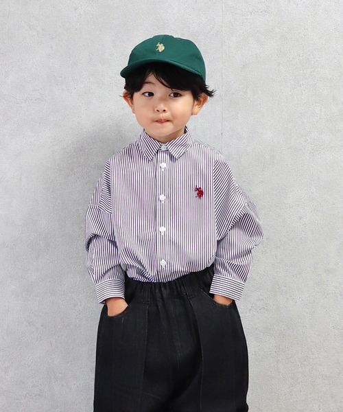 U.S. POLO ASSN.（ユーエスポロアッスン）の「【KIDS】【U.S. POLO ASSN/ユーエスポロアッスン】刺繍ストライプオーバーシャツ（シャツ/ブラウス・キッズ・ピンク/ブラック/ネイビー/オレンジ/サックスブルー/ブルー/キャメル/ホワイト/ブルー系その他・140/100/150/120）」の3枚目の写真