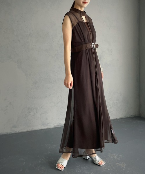 &g'aime（アンジェム）の「【&g’aime】シアーレイヤードワンピース（ワンピース・レディース・ブラック/ブラウン/チャコール・FREE）」の9枚目の写真