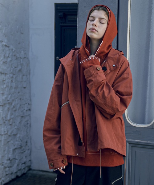 shiki tokyo（シキトウキョウ）の「Oversized Handstitch Double Hood Parkar / オーバーサイズハンドステッチダブルフードパーカー（パーカー・メンズ・グリーン/テラコッタ・SMALL/MEDIUM/LARGE）」の14枚目の写真