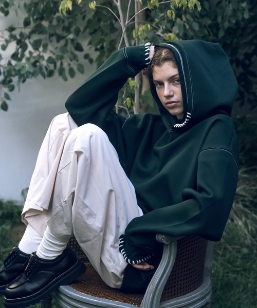 shiki tokyo（シキトウキョウ）の「Oversized Handstitch Double Hood Parkar / オーバーサイズハンドステッチダブルフードパーカー（パーカー・メンズ・グリーン/テラコッタ・SMALL/MEDIUM/LARGE）」の20枚目の写真