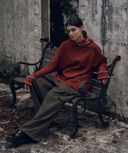 shiki tokyo（シキトウキョウ）の「Oversized Handstitch Double Hood Parkar / オーバーサイズハンドステッチダブルフードパーカー（パーカー・メンズ・グリーン/テラコッタ・SMALL/MEDIUM/LARGE）」の9枚目の写真