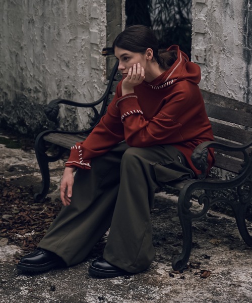 shiki tokyo（シキトウキョウ）の「Oversized Handstitch Double Hood Parkar / オーバーサイズハンドステッチダブルフードパーカー（パーカー・メンズ・グリーン/テラコッタ・SMALL/MEDIUM/LARGE）」の10枚目の写真